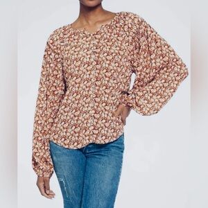 Joie “Jenny Floral Balloon” Top in Rust and Ivory